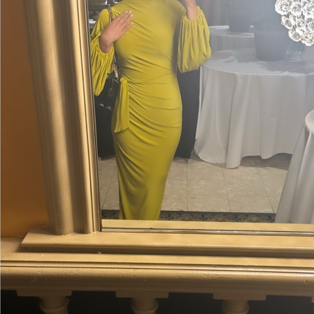 ASOS mustard Green Long Sleeve Ruched long Dress